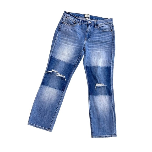 J Crew Slim Broken In Boyfriend distressed colorblock stretch jean sz 27P petite - Picture 2 of 16